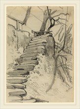 Adolph Menzel, Flight of Stone Steps in a Garden, German, 1815-1905, graphite