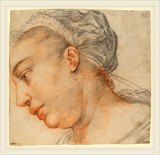 Hendrik Goltzius, Dutch (1558-1617), Head of a Young Woman, c. 1605, black and red chalk on laid
