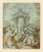Abraham Bloemaert, Dutch (1564-1651), The Virgin in Glory, pen and brown ink with brown wash