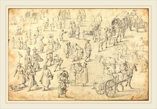 David Teniers the Younger, Flemish (1610-1690), Studies of Market Figures, graphite