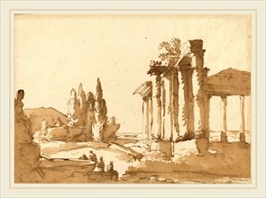 Italian 18th Century, Landscape with Ruins, 18th century, pen and brown ink with brown wash on laid