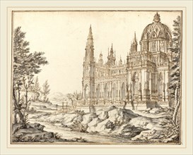 Vincenzo dal Re, Italian (died 1762), Cathedral in a Landscape, pen and brown ink with gray wash