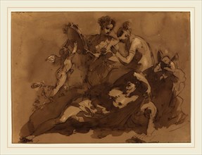 Giuseppe Bernardino Bison, Italian (1762-1844), A Mythological Scene with Sea Gods, brown wash and