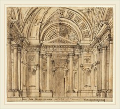 Fabrizio Galliari, Italian (1709-1790), Design for Entrance to a Hall, pen and brown ink and brown