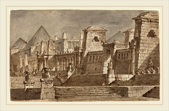 Pietro Gonzaga, Italian (1751-1831), An Egyptian Stage Design, c. 1815, pen and brown ink with gray