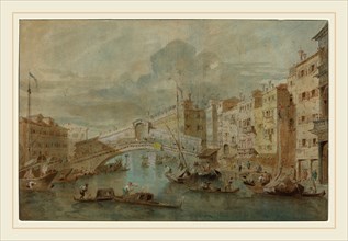 Attributed to Francesco Guardi, Italian (1712-1793), View of the Rialto Bridge, Venice, pen and