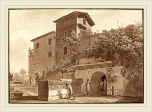 Angelo Uggeri, Italian (1754-1837), Tomb of Scipios, 1803, pen and brown ink with brown and green