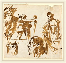 Giovanni Domenico Tiepolo, Italian (1727-1804), Figures and Faces, 1750s, brush and brown wash on