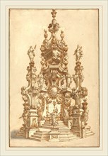 Francesco Galli Bibiena, Italian (1659-1739), Magnificent Catafalque for a Deceased Noble, pen and