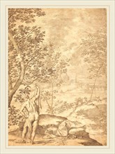 Donato Creti, Italian (1671-1749), Apollo Standing in a River Landscape, 1720-1730, pen and brown