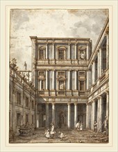 Canaletto, Italian (1697-1768), A Venetian Courtyard, in the Procuratie Nuove, c. 1760, pen and