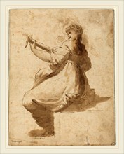 after Orazio Gentileschi, The Lute Player, 18th century, pen and brown ink with brown wash on laid