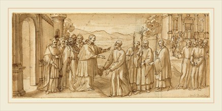 Italian 17th Century, The Meeting of San Carlo Borromeo and San Filippo Neri, c. 1600, pen and