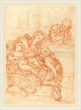 Italian 17th Century, Madonna and Child with Saints John and Joseph [recto], 17th century, red