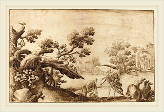 Ercole Bazicaluva, Italian (c. 1610-1661 or after), Death and the Woodman in a Coastal Landscape