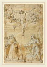Filippo Bellini, Italian (1550-1555-1604), The Crucifixion with Saints Roch and Augustine, pen and