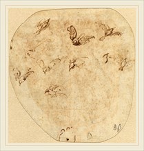 Attributed to Girolamo Mazzola Bedoli, Italian (c. 1500-1569), Birds in Flight [verso], pen and
