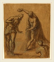Jacopo Palma il Giovane, Italian (1544 or 1548-1628), Sketch for a Baptism of Christ, pen and brown