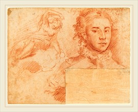 Simone Cantarini, Italian (1612-1648), Two Studies of Women, red chalk on laid paper