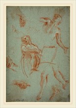 Carlo Maratta, Italian (1625-1713), Sheet of Studies with Figures, Hands, and Feet, red chalk with
