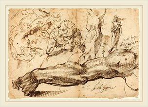 Bartolomeo Passarotti, Italian (1529-1592), Studies of a Left Arm, a Young Woman, a Madonna and