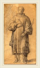 Spanish 17th Century, A Standing Saint with Book and Palm, black chalk heightened with white chalk