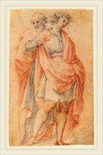 Florentine 17th Century, Two Male Figures: Youth and Old Man, black and red chalk, with white