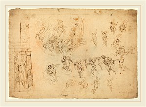 Giulio Campi, Italian (c. 1502-1572), An Ascension with Figure Studies, pen and brown ink on laid