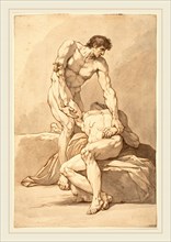 Johann Heinrich Lips, Swiss (1758-1817), Two Naked Men, pen and brown ink with brown and gray wash