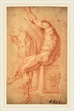 Italian 17th Century, A Seated Nude, red chalk with incising on laid paper