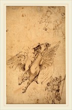 Italian 17th Century, Ganymede, pen and brown ink over black crayon