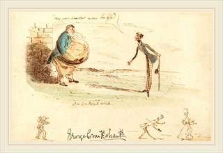 George Cruikshank, British (1792-1878), An Unkind Wish, c. 1833, pen and brown ink with watercolor