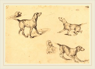 Richard Parkes Bonington, British (1802-1828), Five Studies of Hunting Dogs, graphite with touches