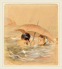 Alfred Grévin, French (1827-1892), Male and Female Bathers with Umbrella, watercolor and gouache