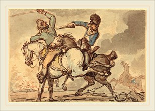 Thomas Rowlandson, British (1756-1827), Cavalry Skirmish, watercolor with pen and black and brown