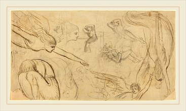 Thomas Stothard, British (1755-1834), Sheet of Studies with Angels and Cowering Figures, pen and