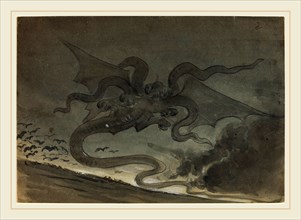 Robert Caney, British (1847-1911), Flying Monster, green and brown wash, heightened with white,