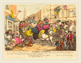 Thomas Rowlandson, British (1756-1827), Miseries of London, published 1807, hand-colored etching