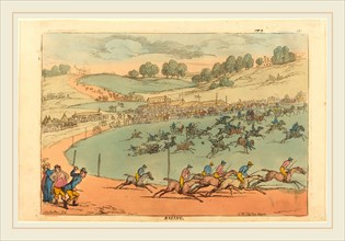 Thomas Rowlandson, British (1756-1827), Racing, probably 1812, hand-colored etching