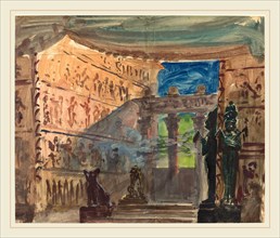 Robert Caney, British (1847-1911), Interior of an Ancient Egyptian Temple, c.1888, watercolor and