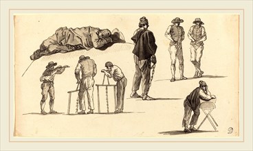 Vernet, Figure Studies, Including One Man Sleeping on the Ground and Two Men Sawing