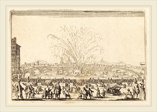 Jacques Callot, French (1592-1635), Fireworks on the Arno, Florence, c. 1622, etching