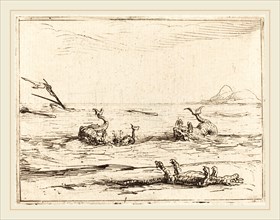 Jacques Callot, French (1592-1635), Dolphins and Crocodile, etching