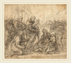 Ciro Ferri, Italian (1634-1689), Saint Zenobious Resuscitating a Child, black chalk on laid paper,