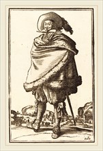 after Jacques Callot, Noble Man Wrapped in a Mantle Trimmed with Fur, woodcut
