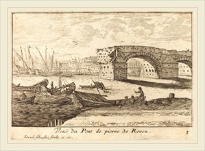 IsraÃ«l Silvestre, French (1621-1691), Veue du Pont de pierre de Rouen, 1664, etching