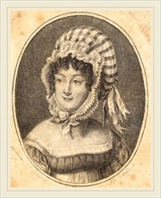 Augustin de Saint-Aubin, French (1736-1807), Head of a Woman Wearing a Striped Bonnet, engraving