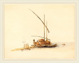 Johann Jacob Ulrich, Swiss (1798-1877), Wine Barrels Loaded onto a Sailing Barge at Vevey, c. 1850,