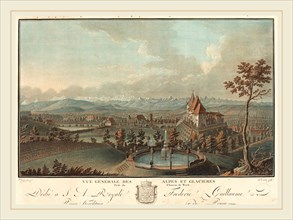 Charles-Melchior Descourtis, French (1753-1820), Vue generale des Alpes et Glaciers, etching and