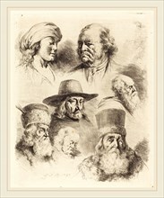 Jean-Jacques de Boissieu, French (1736-1810), Seven Studies of Heads, 1793, etching in black on